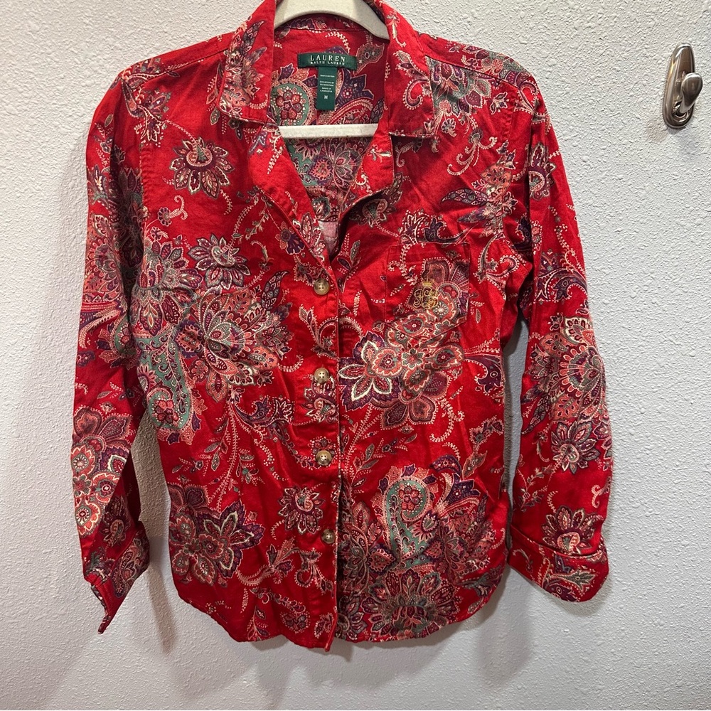 Ralph Lauren Red Paisley Long Sleeve Button Down Medium